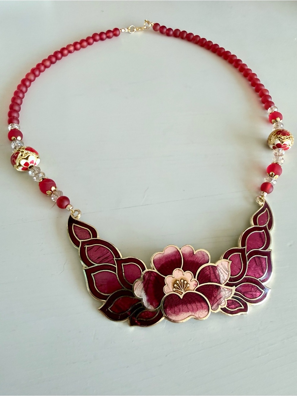 Red Floral Cloisonné Necklace #80